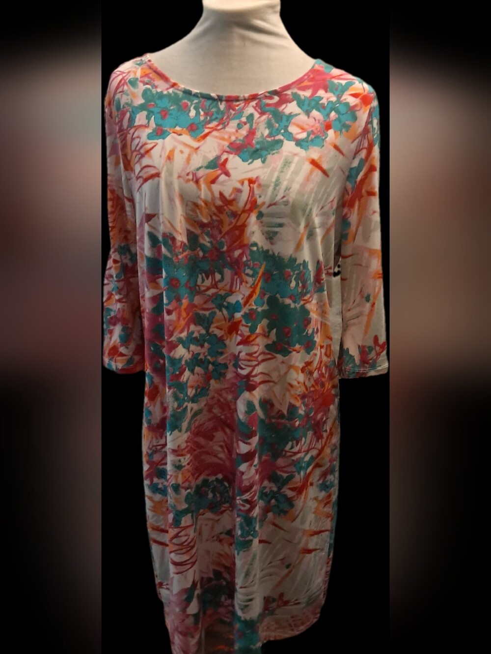 Women's Floral Scoop-Neck Tunic Dress in Teal & Coral